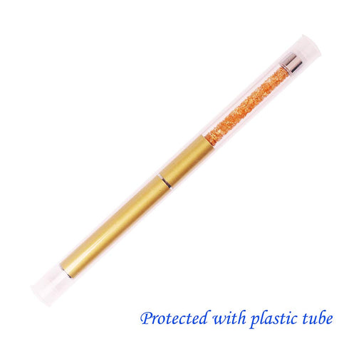 WOKOTO Nail Art Flat Painting Pens, Acrylic Nail Brush for Nail Art Extension, Rhinestones Handle, UV Gel Salon Tool