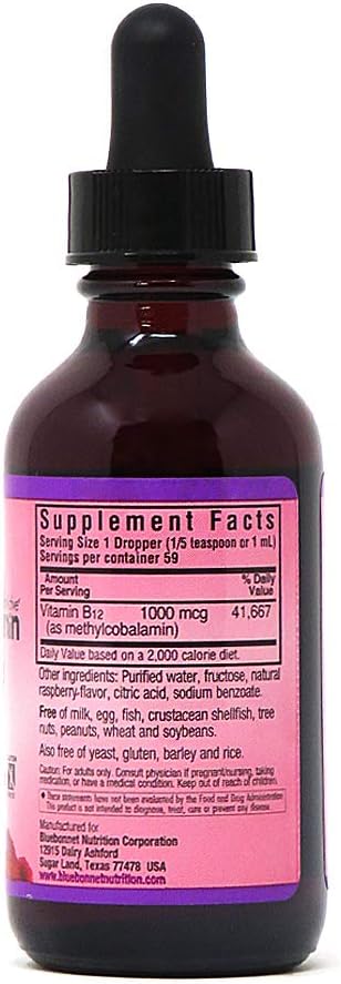 Bluebonnet Nutrition Liquid Cellular Active Methycobalamin Vitamin B12, 1000 mcg - Vegan, 2OZ, 59 Servings for Energy