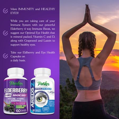 Organic Elderberry Capsules - 4-Way Immune Boost, Vitamins C, D, Zinc Support, 60 Capsules