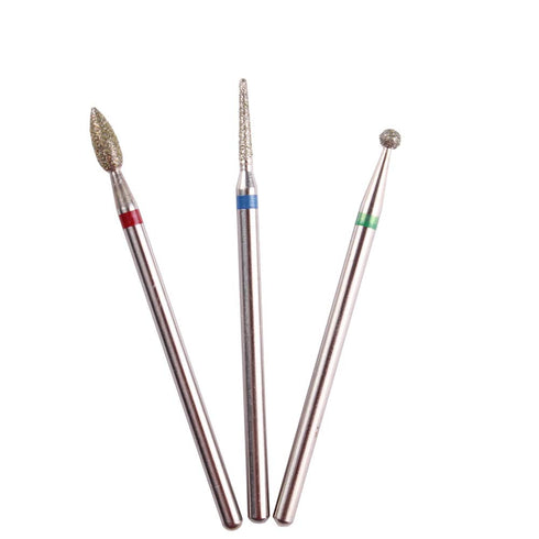 MZCMSL 3pcs Diamond Cuticle Drill Bits - Professional Manicure Drill Bit Kit (Needle, Ball, Bullet) 3/32 Shank