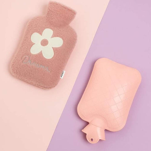 SKUZA (2 2000ml) Hot Water Bottle, Winter Winter Portable Hot Water Bottle Pink Super Soft Flannel Hot Water Bag
