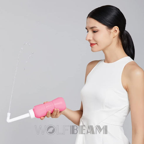 2in1 Portable Hand-held Vulva and Anus Cleaner, Travel Urinal Spray Scrubber for Personal Hygiene (PINK+GREEN 450ML)