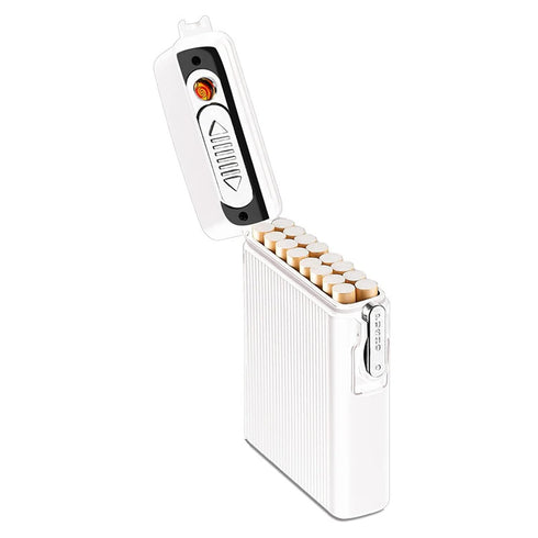 Waterproof Cigarette Case with Lighter, Airtight Joint Holder for 16pcs Cigarettes, Smell Proof Container Box (White)