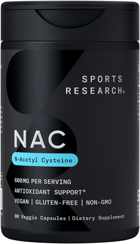 Sports Research N-Acetyl L-Cysteine (NAC) 600mg, 90 Veggie Capsules - Vegan, Non-GMO, Gluten Free with Lemon Aroma