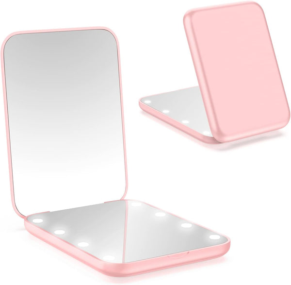 WOBSION Small Mirror with Lights, LED Compact Makeup Mirror, 1x/3x Mini Travel Mirror, Portable for Purse, Gifts for