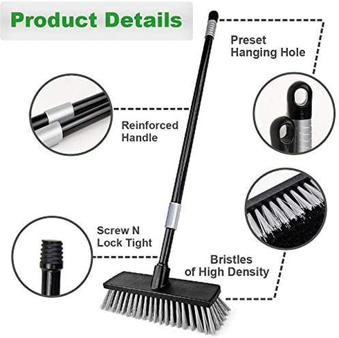 LandHope Heavy Duty Adjustable Long Handled Deck Broom, Hard Bristle Scrub Brush for Outdoor Garage