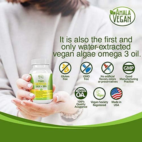Potent Vegan Omega 3 Supplement - Plant Based Algae Oil, Better Than Fish Oil! DHA EPA DPA Fatty Acids - 2 Month Supply