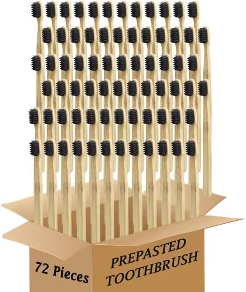 Bamboo Toothbrush Prepasted Disposable Toothbrsuh Soft Bristles Prepasted Toothbrush,Disposable Toothbrsuh (72 Black)