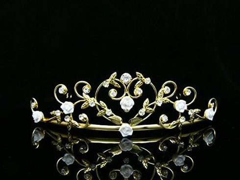 Porcelain Rose Flower Rhinestone Crystal Halloween Costume Tiara