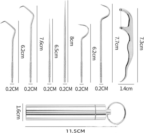 Dental Pick Portable Stainless Steel Tooth Pick Set, 7PCS Reusable Teeth Cleaning Tools with Holder