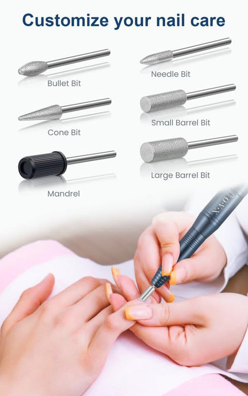 Professional Nail Drill Set 20000RPM USB Portable Electric Nail File with Sanding Bands, Bits & Brush for Acrylic Gel