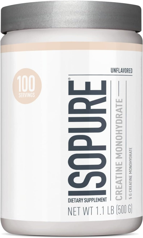 Isopure Unflavored Creatine Monohydrate Powder, Zero Added Ingredients, 5g Creatine per Scoop, 100 Servings