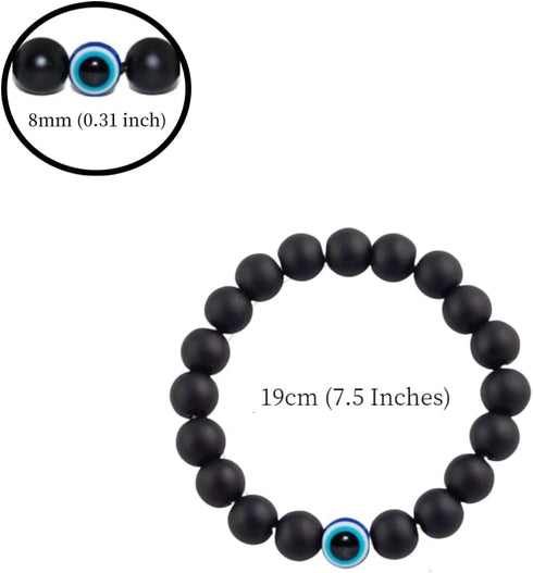 Triple Protection Bracelet for Luck and Prosperity, Hematite Black Obsidian Tiger Eye Stone, Adjustable Elastic for Men