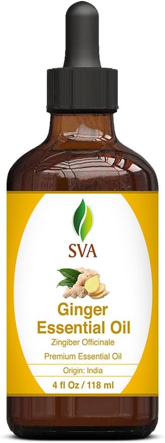SVA Ginger Essential Oil, 4 Fl Oz, 100% Natural for Diffuser, Hair Care, Skin Care, Aromatherapy, with Dropper
