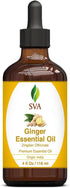 SVA Ginger Essential Oil, 4 Fl Oz, 100% Natural for Diffuser, Hair Care, Skin Care, Aromatherapy, with Dropper