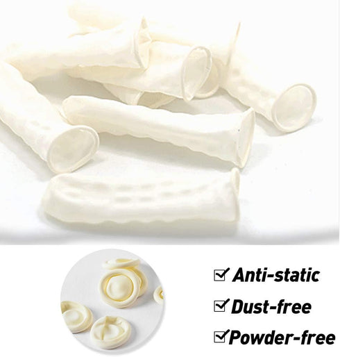 QANYEGN 300pcs Latex Finger Cots, Finger Hats Powder, Finger Condom with Non-Slip i-Static Contact Prevention, Milk