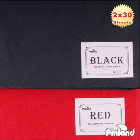 PMLAND Gift Wrapping Tissue Paper - Black and Red - 20 Inches x 26 Inches 60 Sheets by PMLAND