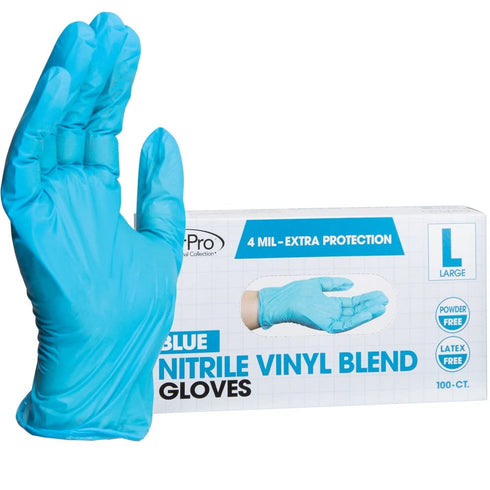 ForPro Professional Collection Disposable Nitrile Vinyl Blend Gloves - 4 Mil, Powder-Free, Blue, Large, 100-Count