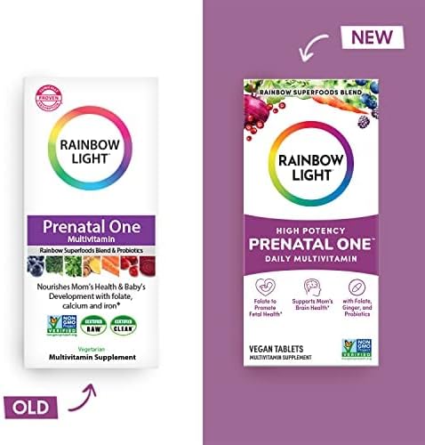 Rainbow Light High-Potency Prenatal One Multivitamin, 60 Count, Vegan, Supports Mom's Health and Baby's Development