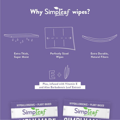 Pack (30 2 Pack 60 Counts Simpleaf Flushable Lavender Single Wet Wipes | Paraben & Alcohol Free | Hypoallergenic & Safe