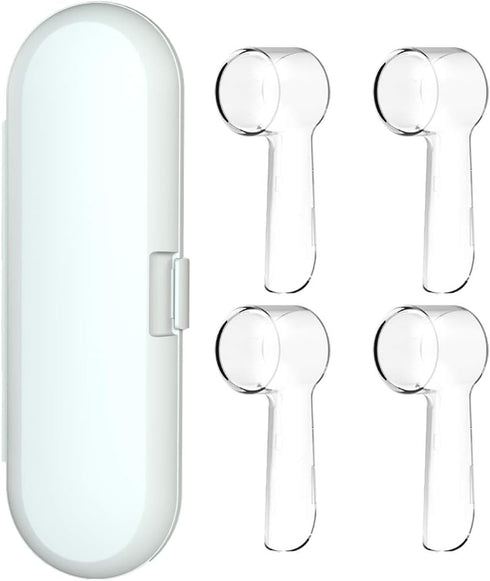 Electric Toothbrush Travel Case for Oral-B Toothbrushes, 4 Pcs Toothbrush Head Covers in White
