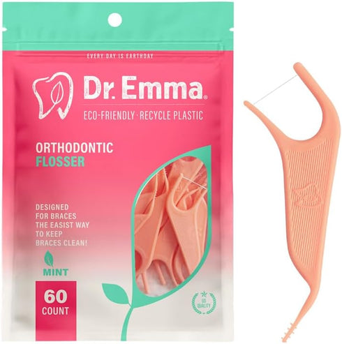 Orthodontic Flossers for Braces, Mint Flavor Dental Floss Picks, 60 Count/Bag, Pink, 1 Pack