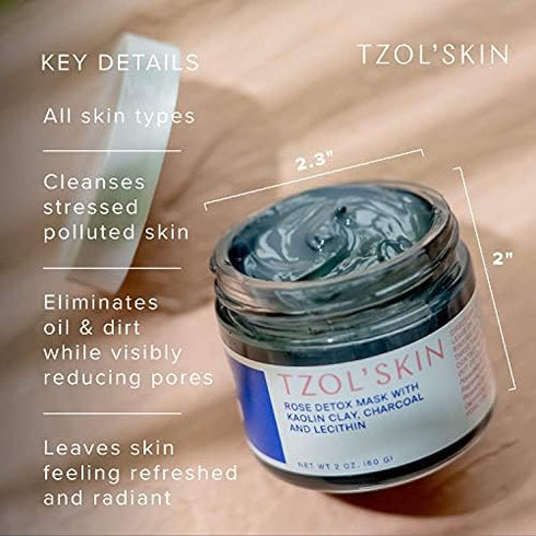 TZOL'Skin Rose Detox Mask, Clarifying Clay Mask for Pores and Blackheads, Vegan