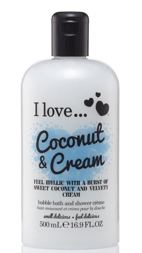I Love Coconut and Cream Bath and Shower Cream - Hydrating Body Wash and Bubble Bath - With Natural Fruit Extracts and Provitamin B5-16.9 oz