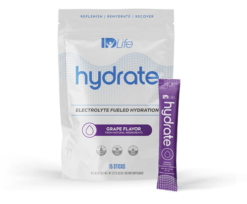 IDLife Hydrate - Grape Instant Hydration Packets with Essential Electrolytes, Antioxidants, Vitamins - 15 Sticks