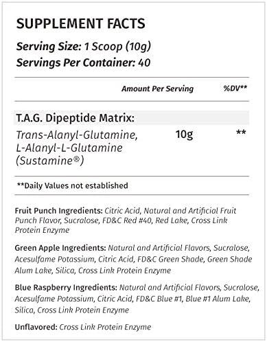 Metabolic Nutrition TAG Trans Alanyl Glutamine, 100% L-Glutamine Peptide Powder, 400 Grams (40 Servings), Green Apple