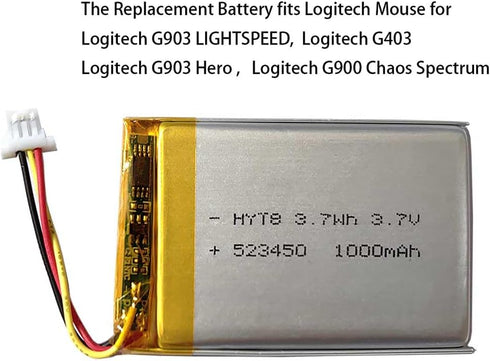 AOLIKES 523450 Baatery 3.7v 1000mAh Battery Replacement for Logitech Mouse fits G903 Lightspeed, G403, G903 Hero, G900 Chaos Spectrum Gaming Mouse 383450 Battery Replacement