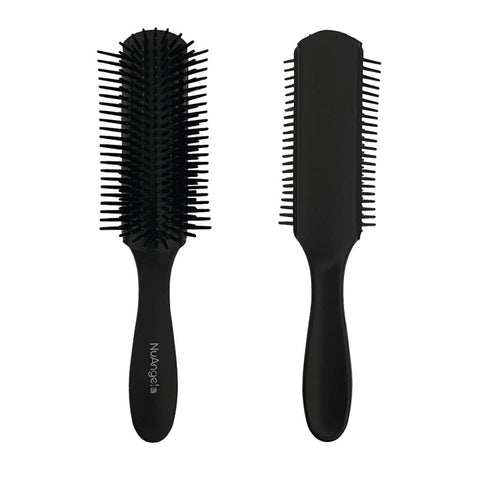 NuAngela Cushion 9 Row Nylon Bristle Brush for Curly Hair, Easy Clean Styling Hairbrush for Detangling
