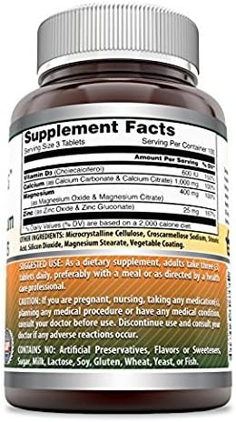 Amazing Formulas Calcium Magnesium Zinc with Vitamin D3 Supplement | Non-GMO | Gluten Free | Made in USA (300 Count, 3