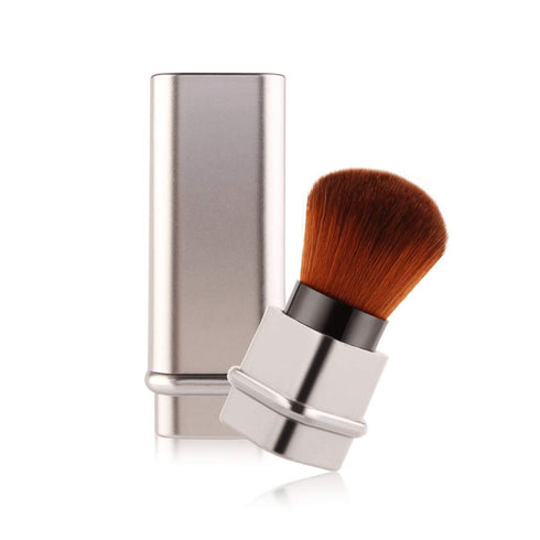Retractable Kabuki Makeup Brushes, Professional Foundation, Powder, Blush, Bronzer Brush with Cover - Silvery