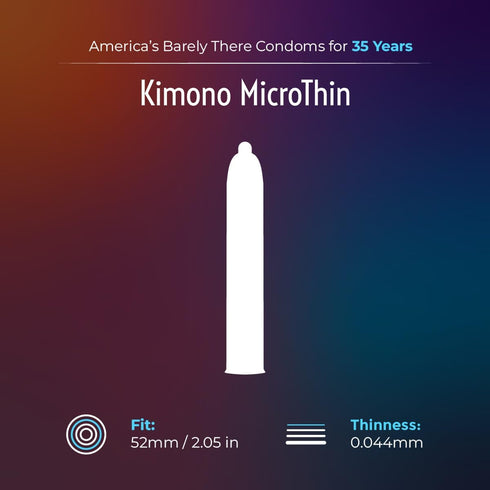 Pack 24 Kimono MicroThin Condoms of - Premium Lubricated Natural Latex, Thinnest, Vegan-Friendly, No Latex Odor - Thin
