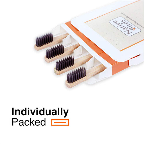 Bamboo Toothbrush Set of 4 with Soft Charcoal Infused Bristles