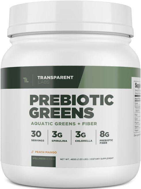 Transparent Labs Prebiotic Greens Superfood Powder & Antioxidants Supplement with Organic Spirulina, Chlorella, Acacia