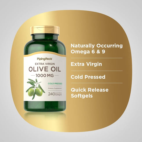 Piping Rock Olive Oil Softgels, 1000mg | 240 Count | Extra Virgin Olive Oil | Cold Pressed Supplement | Gluten Free,