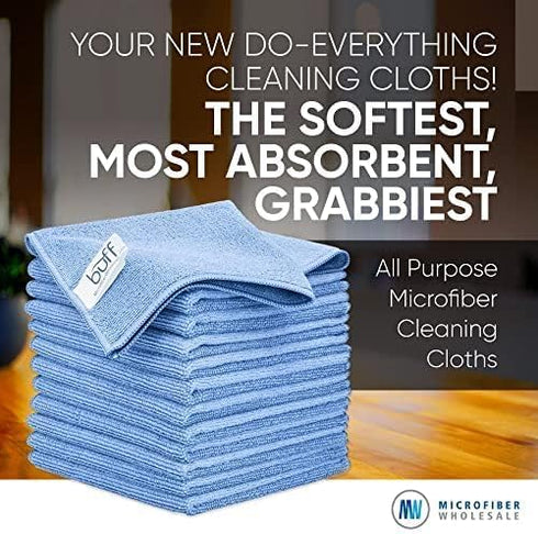 12 Pack MW Pro Multi-Surface Microfiber Cleaning Cloths, 12" x 12", Blue, Premium Towels for Cleaning