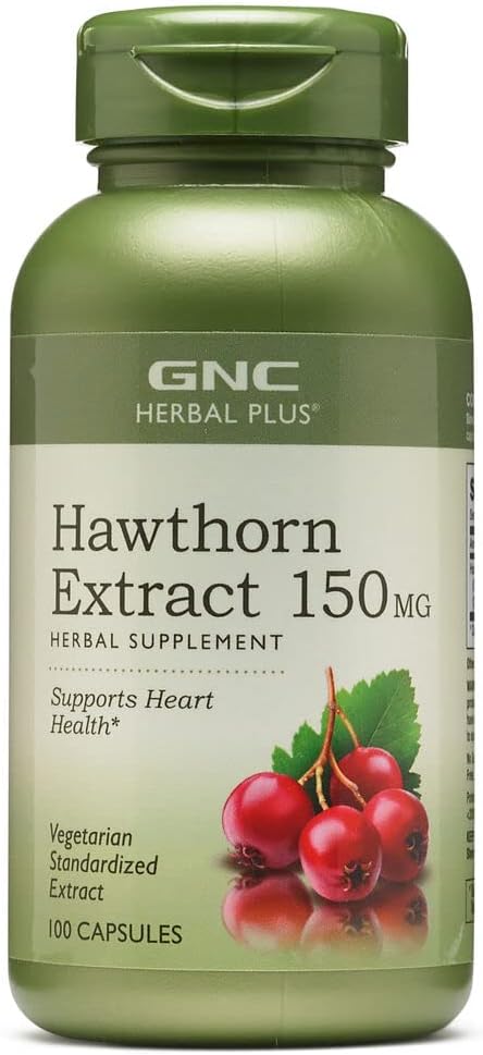 GNC Herbal Plus Hawthorn Extract 150mg, 100 Capsules for Heart Health