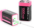9V Rechargeable Batteries, 1300mAh High Capacity Lithium-ion with 2 in 1 USB C Fast Charging Cable, 2 Count