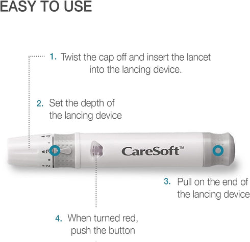 CareSoft Lancing Device - Compatible with CareSens Blood Glucose Monitoring Kit, Lancets and Most (Round/Universal) Diabetic Lancets