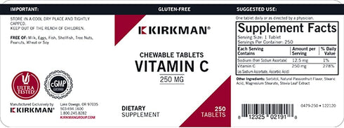 Kirkman Labs Vitamin C 250 mg Chewable Tablets with Stevia - 250 Count