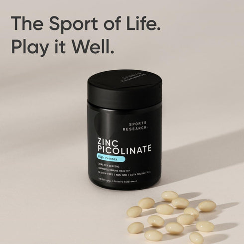 Sports Research High Potency Zinc Picolinate 30mg with Organic Coconut Oil | Non-GMO Tested & Gluten-Free Zinc