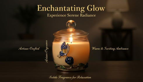 Scented Candles Gifts for Women - Enamel Butterfly & Blue Rose Decorative Glass Jar with Faceted Crystal Lid, Special