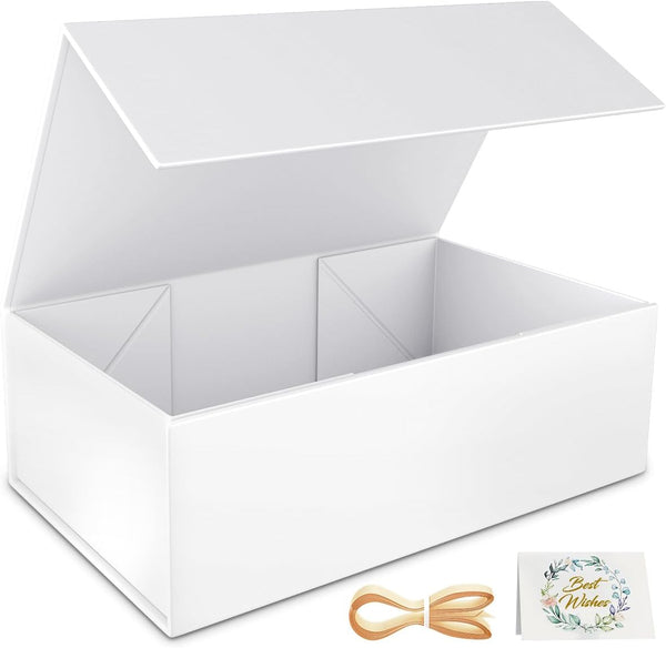 White Gift Box, 9.5x6x3'' Magnetic Closure Rectangle Collapsible Gift Boxes for Bridesmaid Proposal, Wedding, Birthday