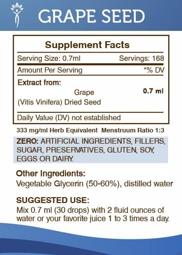 Secrets of the Tribe Grape Seed Tincture Alcohol-Free Extract, Grape (Vitis Vinifera) Supplement (4 FL OZ)