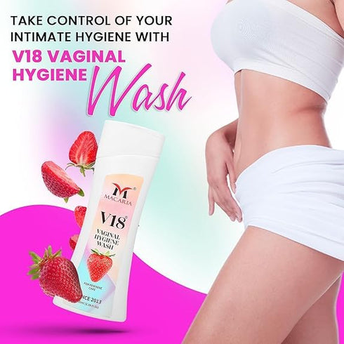 MACARIA V18 Vaginal Feminine Wash - for Women's Intimate Hygiene - Antibacterial Genital Wash for pH Balance - Tea Tree