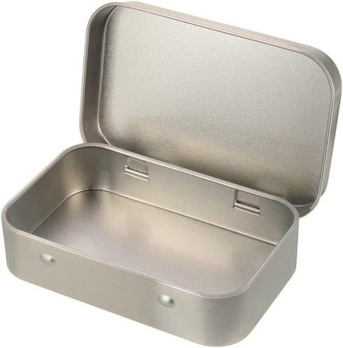 AKOAK 3 Pcs Silver Rectangular Empty Hinged Tins, 3.7 x 2.4 x 0.8 Inches for First Aid, Crafts