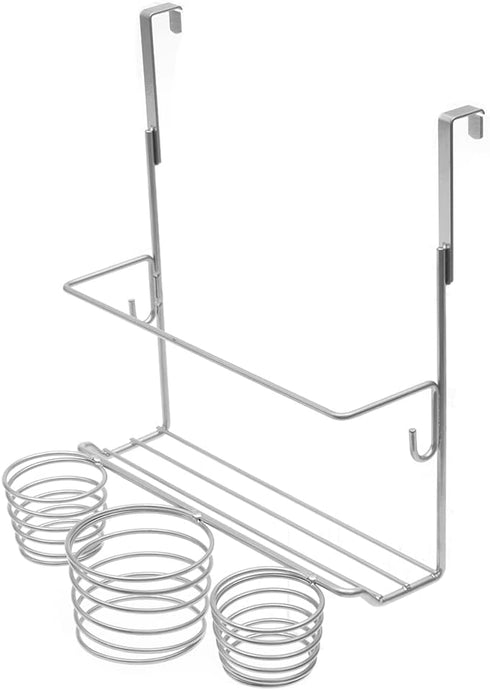 Home Basics 4 Compartment Over the Cabinet Hair Care and Styling Tool: Multi-Purpose Bath Accessory, Chrome